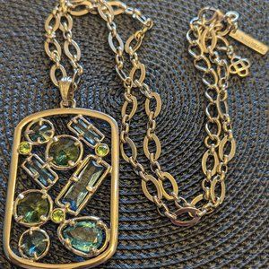 Oscar de la Renta Crystal Cluster Silver Pendant Necklace - Blue/Green